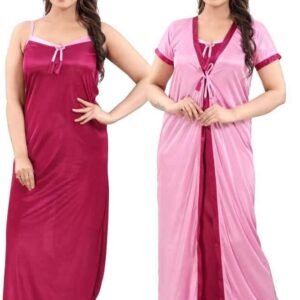 মহিলাদের সাটিন নাইট স্যুট সেট (টপ এবং পাজামা)