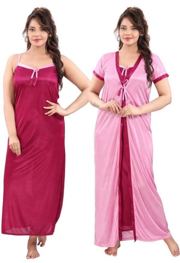 মহিলাদের সাটিন নাইট স্যুট সেট (টপ এবং পাজামা)